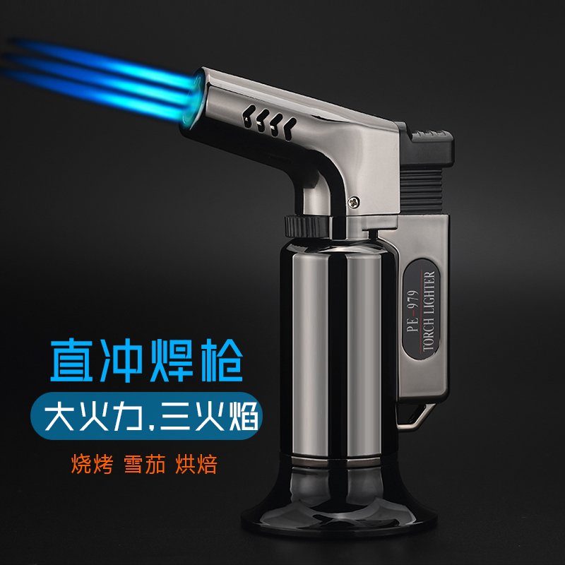 High temperature three-straight windproof metal inflatable point cigar outdoor barbecue welding torch gun torch lighter