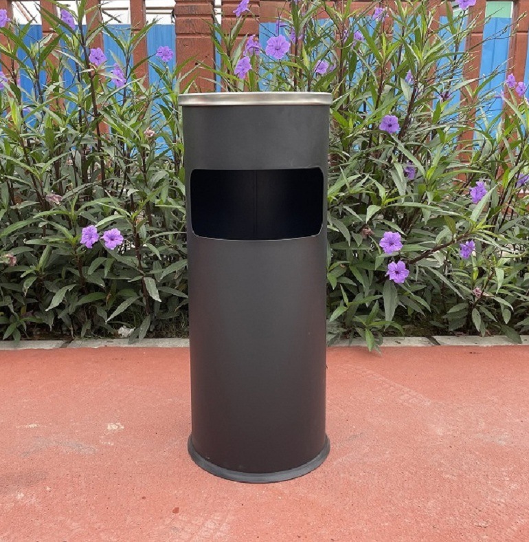 Simple Stainless Steel round Direct Projection Rocker Cover Type Hong Kong-Style Dustbin Hotel Mall Square Vertical Floor Garbage Bin