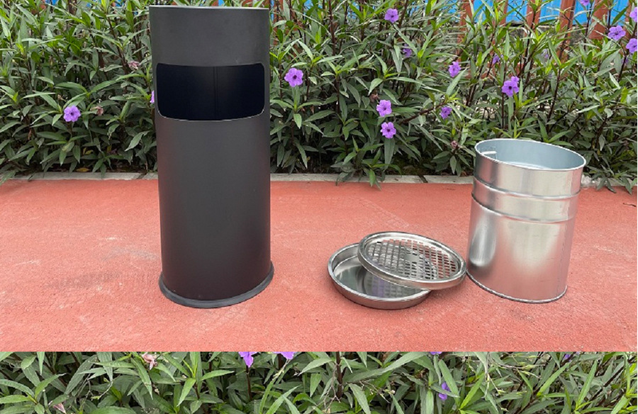 Simple Stainless Steel round Direct Projection Rocker Cover Type Hong Kong-Style Dustbin Hotel Mall Square Vertical Floor Garbage Bin