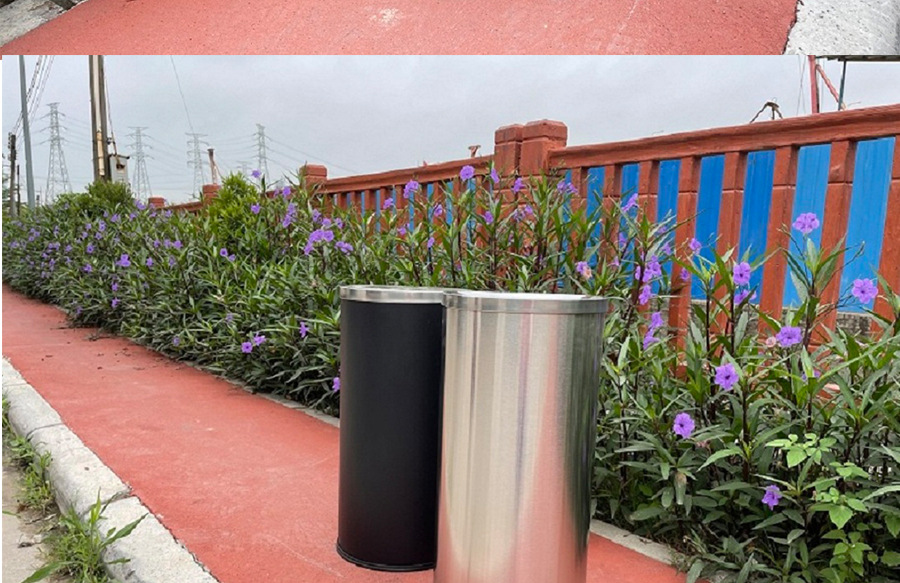 Simple Stainless Steel round Direct Projection Rocker Cover Type Hong Kong-Style Dustbin Hotel Mall Square Vertical Floor Garbage Bin