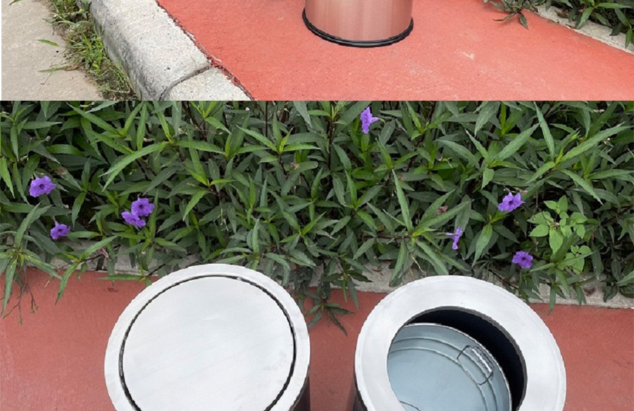 Simple Stainless Steel round Direct Projection Rocker Cover Type Hong Kong-Style Dustbin Hotel Mall Square Vertical Floor Garbage Bin