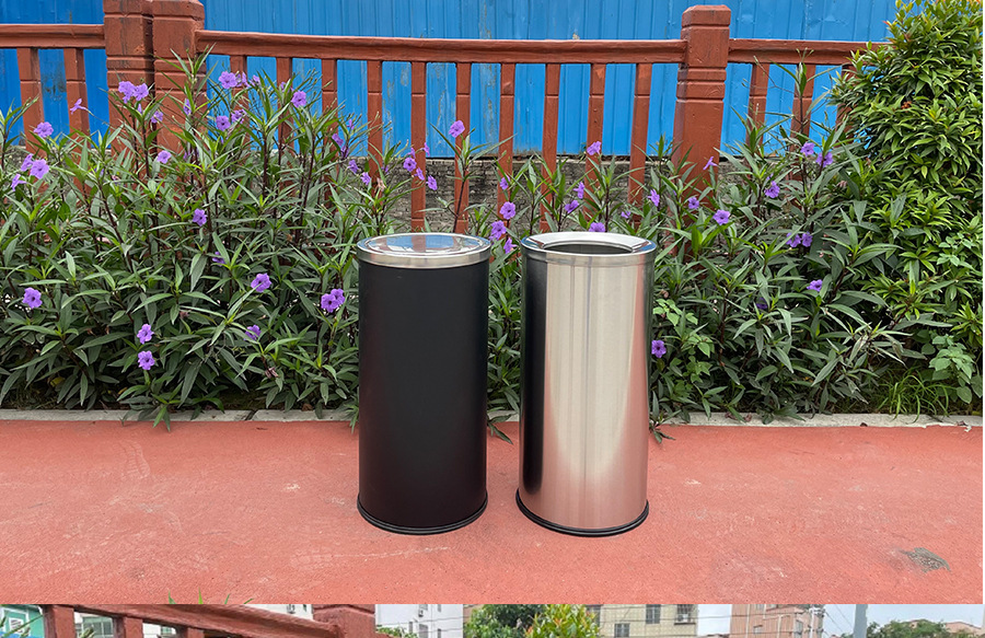 Simple Stainless Steel round Direct Projection Rocker Cover Type Hong Kong-Style Dustbin Hotel Mall Square Vertical Floor Garbage Bin