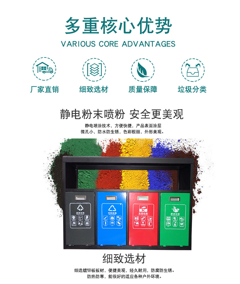 Wholesale Three Or Four Categories Outdoor Trash Bin Dry and Wet Environmental Protection Sanitation Community Dustbin Four Sorting Trash Bin