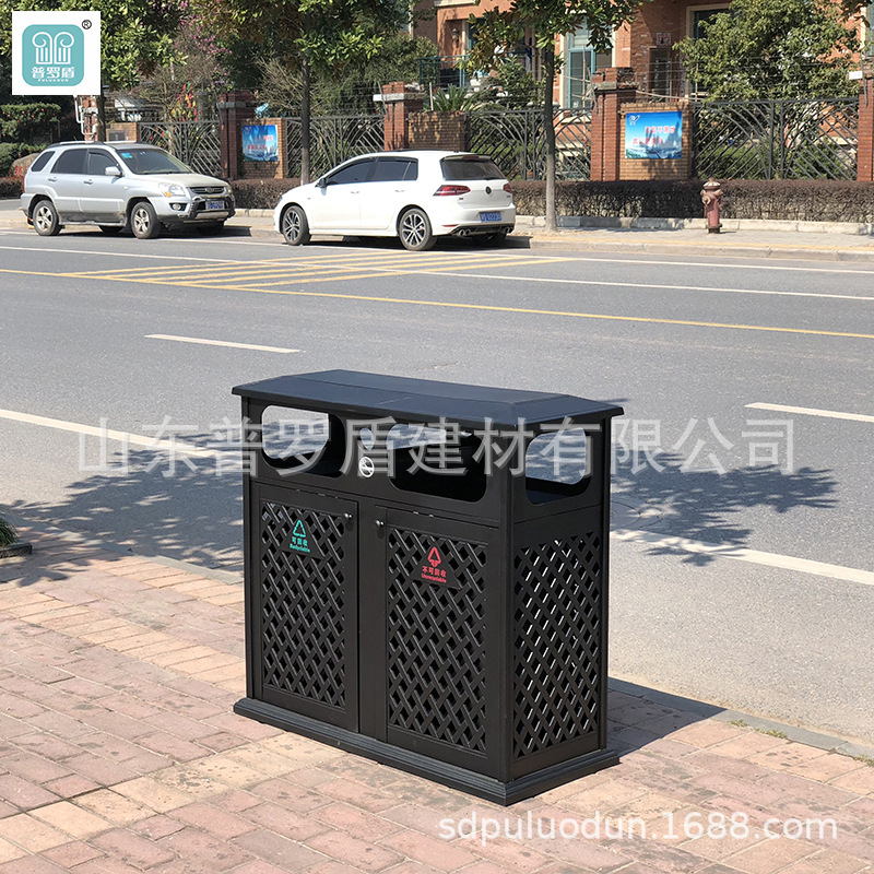 Outdoor cast aluminum garbage classification garbage double barrel garden garden dustbin aluminum art fruit box community garbage canister