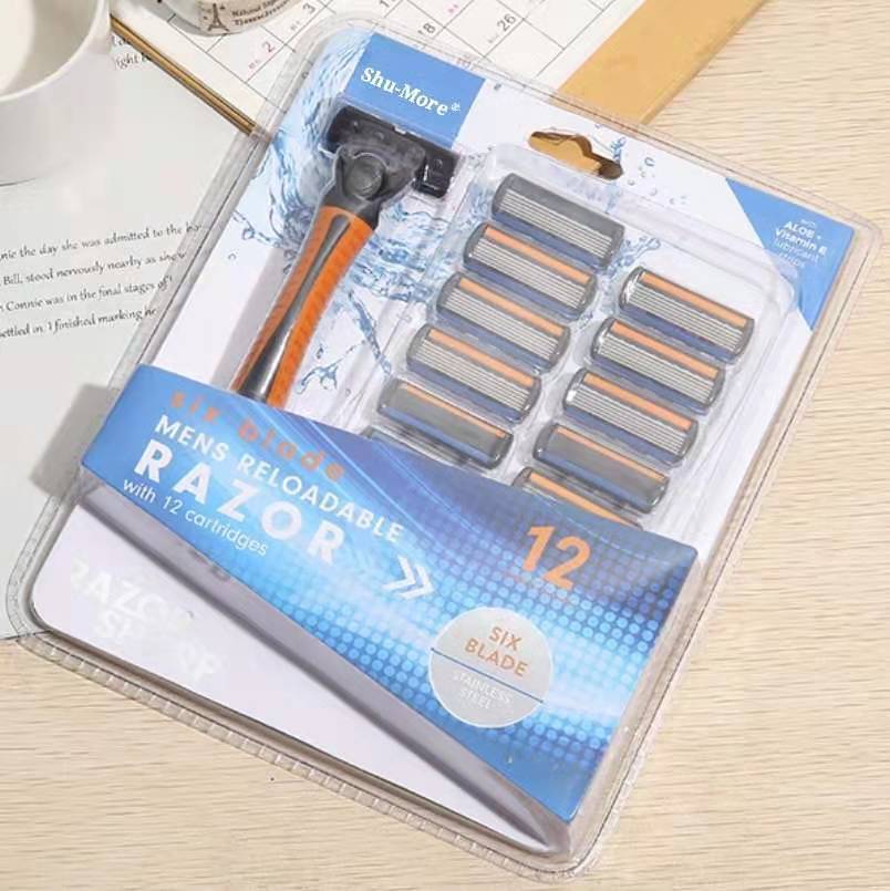 Factory Direct Sales Hotel Pogonotomy Rubber Non-Slip Handle Three-Layer Six-Layer Blade Old-Fashioned Shaver Manual Razor Factory Direct Sales Hotel Pogonotomy Rubber Non-Slip Handle Three-Layer Six-Layer Blade Old-Fashioned Shaver Manual Razor