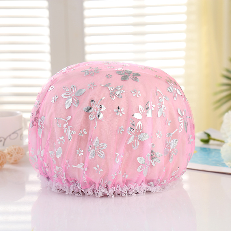 EVA double-layer bath cap ironed silver waterproof bath cap lace mesh boxed wash face makeup bath cap Yiwu Wholesale