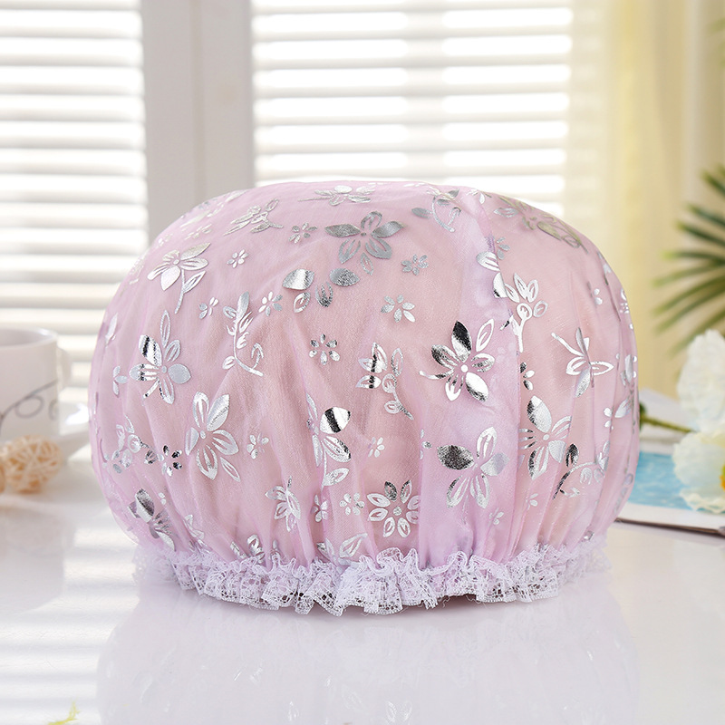 EVA double-layer bath cap ironed silver waterproof bath cap lace mesh boxed wash face makeup bath cap Yiwu Wholesale EVA double-layer bath cap ironed silver waterproof bath cap lace mesh boxed wash face makeup bath cap Yiwu Wholesale