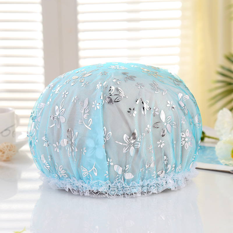 EVA double-layer bath cap ironed silver waterproof bath cap lace mesh boxed wash face makeup bath cap Yiwu Wholesale EVA double-layer bath cap ironed silver waterproof bath cap lace mesh boxed wash face makeup bath cap Yiwu Wholesale