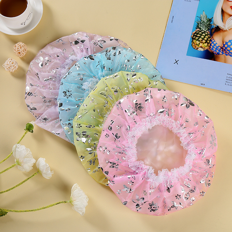 EVA double-layer bath cap ironed silver waterproof bath cap lace mesh boxed wash face makeup bath cap Yiwu Wholesale EVA double-layer bath cap ironed silver waterproof bath cap lace mesh boxed wash face makeup bath cap Yiwu Wholesale
