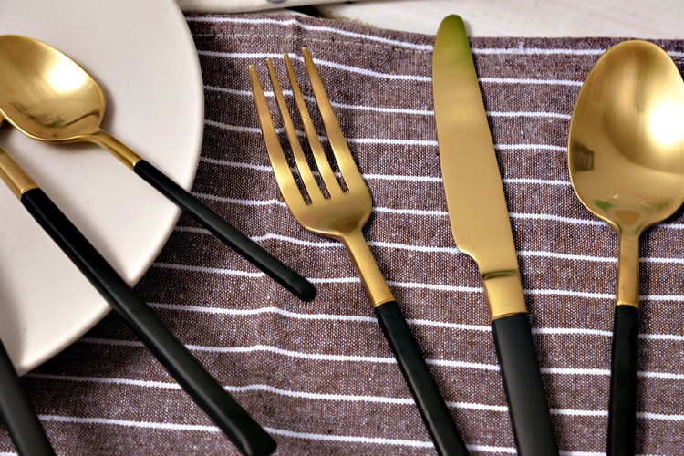 Factory Value SD-11 Series Black Gold Western Tableware 304 Stainless Steel Knife, Fork and Spoon Creative Square Handle Steak Knife and Fork Factory Value SD-11 Series Black Gold Western Tableware 304 Stainless Steel Knife, Fork and Spoon Creative Square Handle Steak Knife and Fork