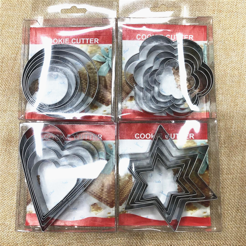 Biscuit Cookie Cake Mold Food Grade Stainless Steel Combination Hexagonal Star Shape Five-Piece Set Baking Tool