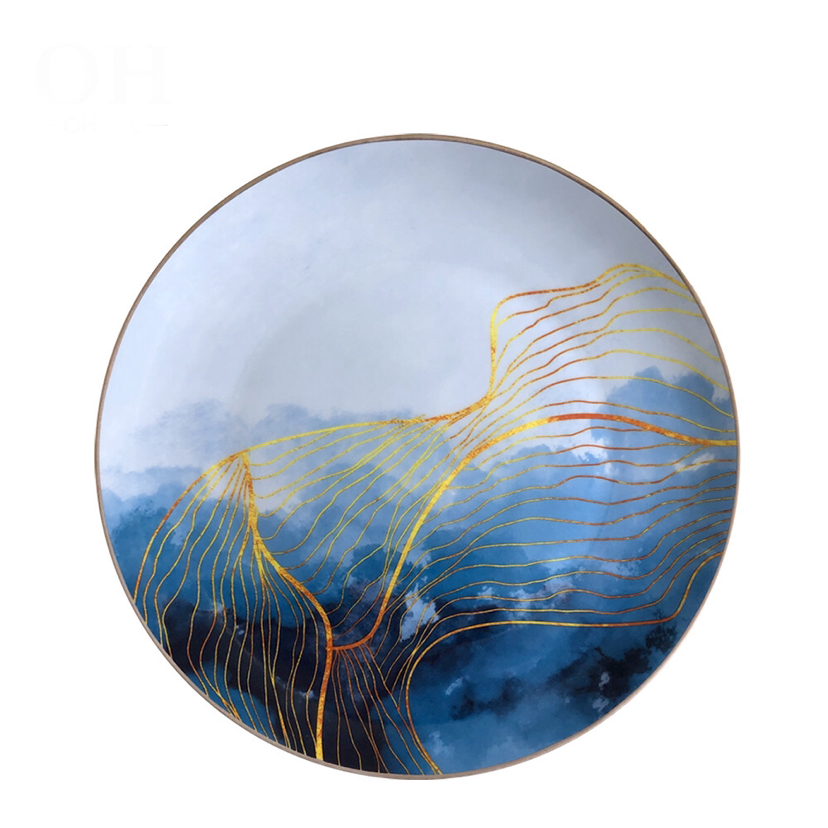 Bone China Dish High Ceramic Western Cuisine Plate Table Large Tray Tableware Fruit Cake Plate Daily Necessities Bone China Dish High Ceramic Western Cuisine Plate Table Large Tray Tableware Fruit Cake Plate Daily Necessities