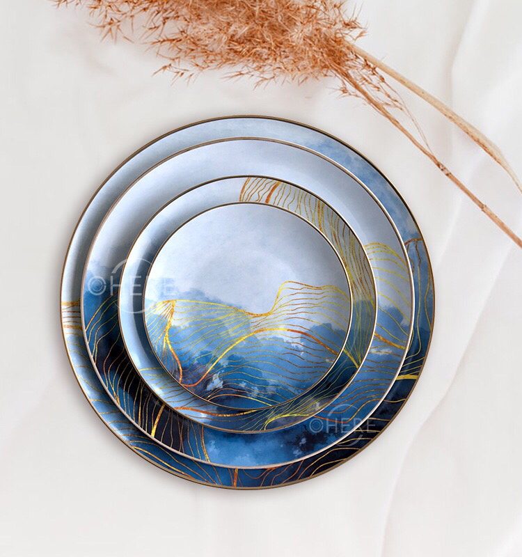 Bone China Dish High Ceramic Western Cuisine Plate Table Large Tray Tableware Fruit Cake Plate Daily Necessities Bone China Dish High Ceramic Western Cuisine Plate Table Large Tray Tableware Fruit Cake Plate Daily Necessities