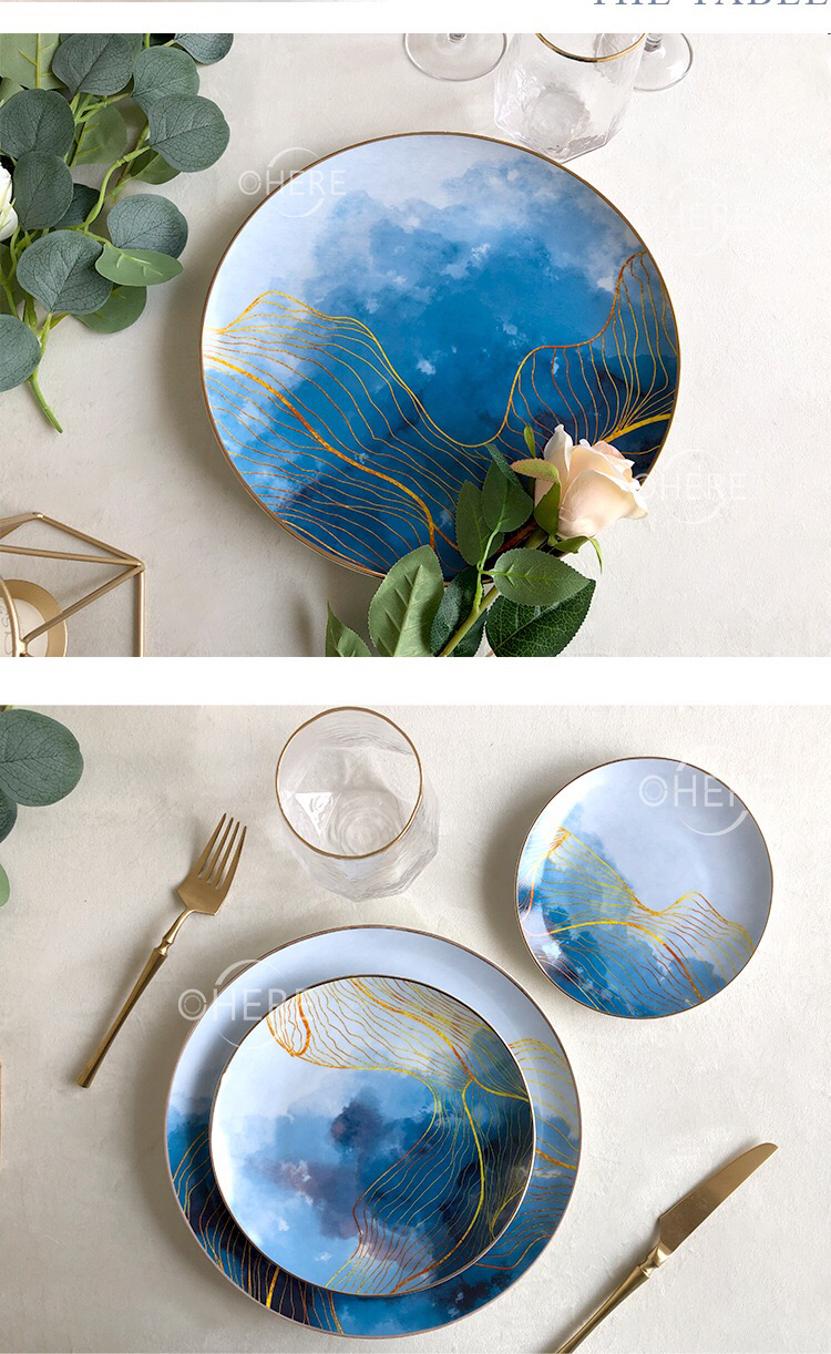Bone China Dish High Ceramic Western Cuisine Plate Table Large Tray Tableware Fruit Cake Plate Daily Necessities Bone China Dish High Ceramic Western Cuisine Plate Table Large Tray Tableware Fruit Cake Plate Daily Necessities