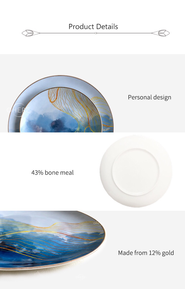 Bone China Dish High Ceramic Western Cuisine Plate Table Large Tray Tableware Fruit Cake Plate Daily Necessities Bone China Dish High Ceramic Western Cuisine Plate Table Large Tray Tableware Fruit Cake Plate Daily Necessities