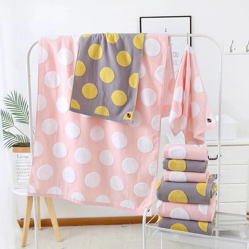 Bath Towel Couple&#039;s Pair of Men&#039;s and Women&#039;s Summer Household Pure Cotton Absorbent Quick-Drying Lint Free Gauze Children&#039;s Polka Dot Ladybug