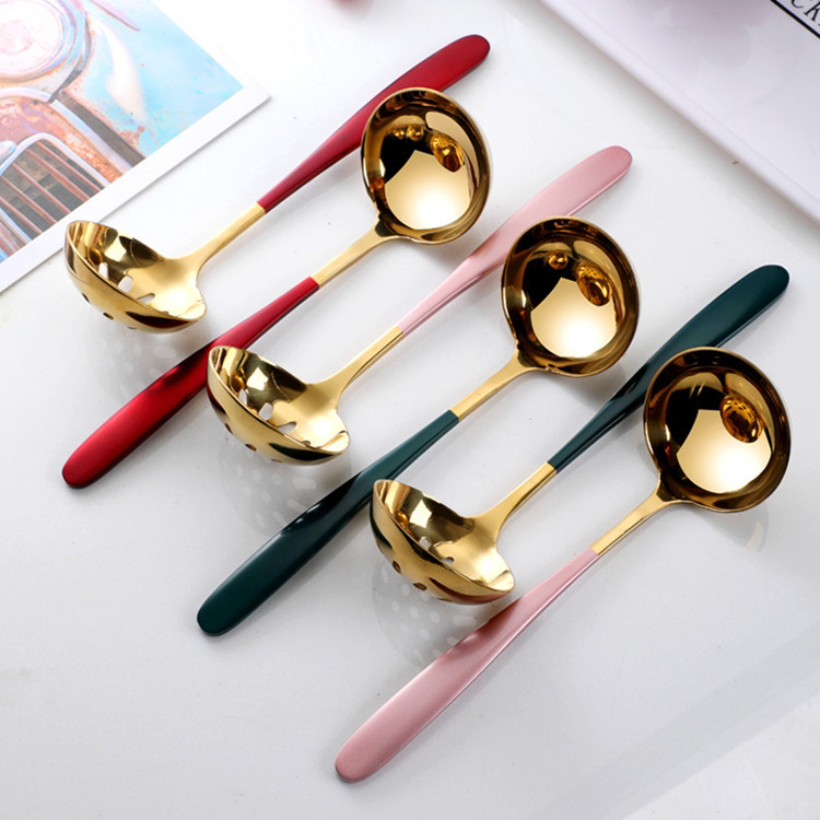 High-End Public Soup Spoon Gold-Plated round Tail Household Soup Ladle Leakage Thickening Deepening Hot Pot Soup Ladle Colander