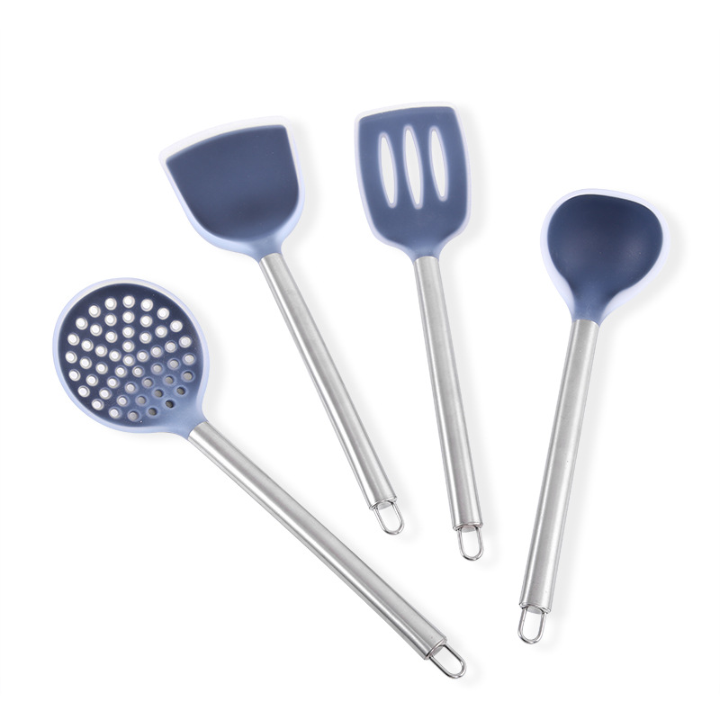 Spot Supply Stainless Steel Silicone Kitchenware Chinese Silicone Kitchenware Set Kitchen Cooking Spoon and Shovel Slotted Turner Soup Ladle