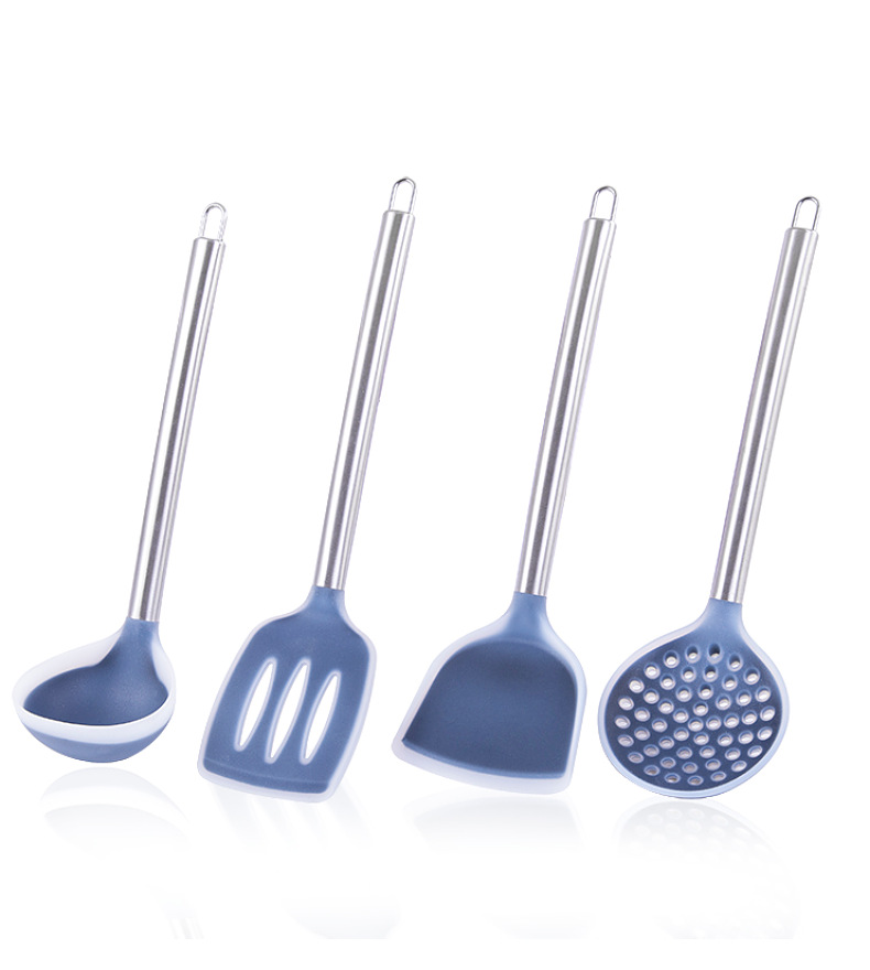 Spot Supply Stainless Steel Silicone Kitchenware Chinese Silicone Kitchenware Set Kitchen Cooking Spoon and Shovel Slotted Turner Soup Ladle