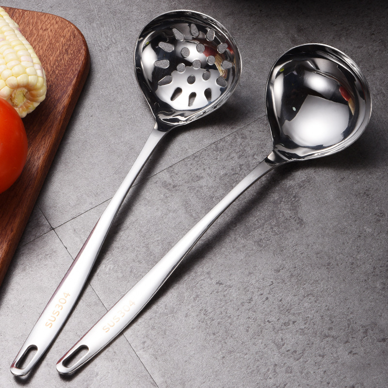 New 304 Stainless Steel Kitchenware Hot Pot Slotted Ladle Soup Spoon 6-7cm Soup Spoon and Spatula Set Heat Insulation Soup Kitchen