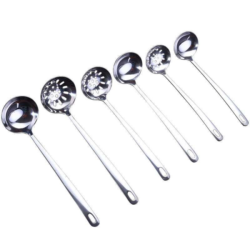 304 Stainless Steel Soup Ladle Hot Pot Spoon Soup Ladle Perforated Ladle Sheng Porridge Pot Soup Cooking Supplies Long Handle