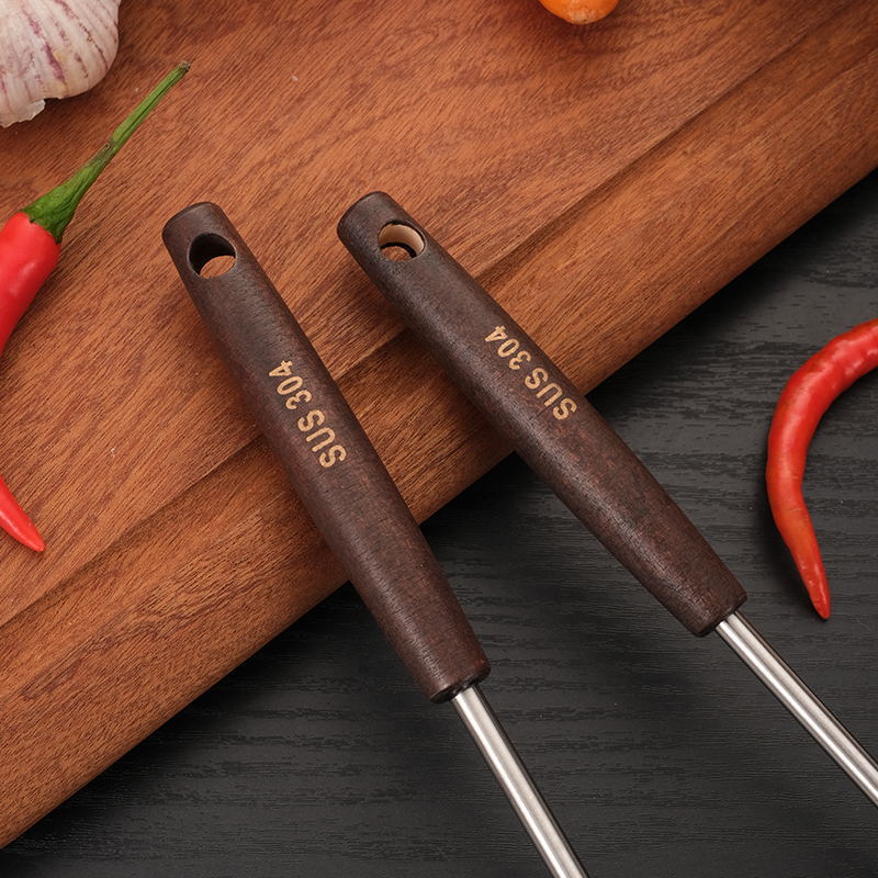 Matte Hot Pot Spoon 304 Stainless Steel Soup Ladle Wooden Handle Colander Household Kitchen Cooking Spoon Thickened Hot Pot Colander
