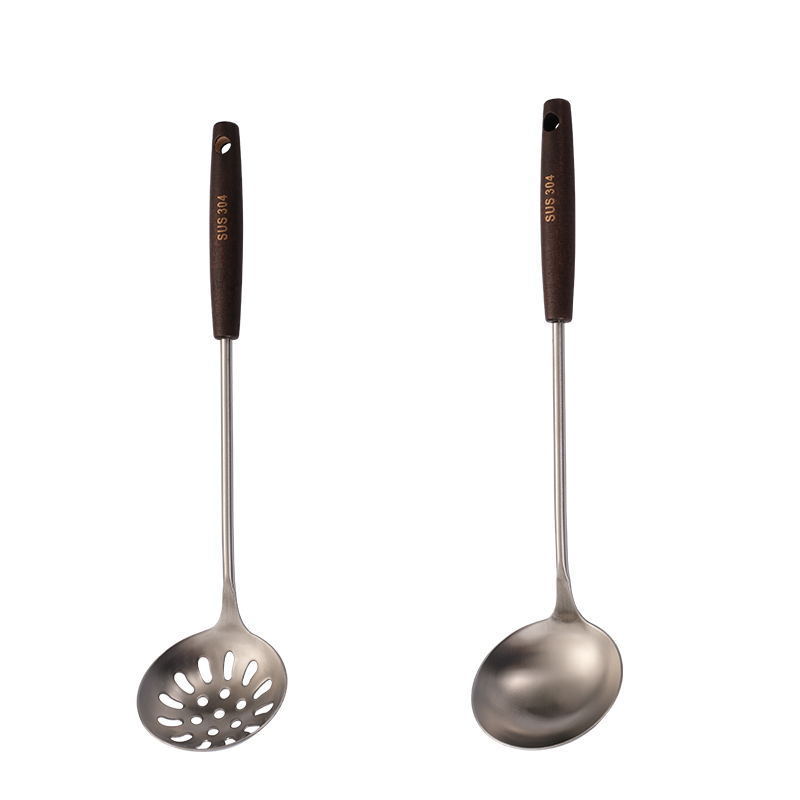 Matte Hot Pot Spoon 304 Stainless Steel Soup Ladle Wooden Handle Colander Household Kitchen Cooking Spoon Thickened Hot Pot Colander