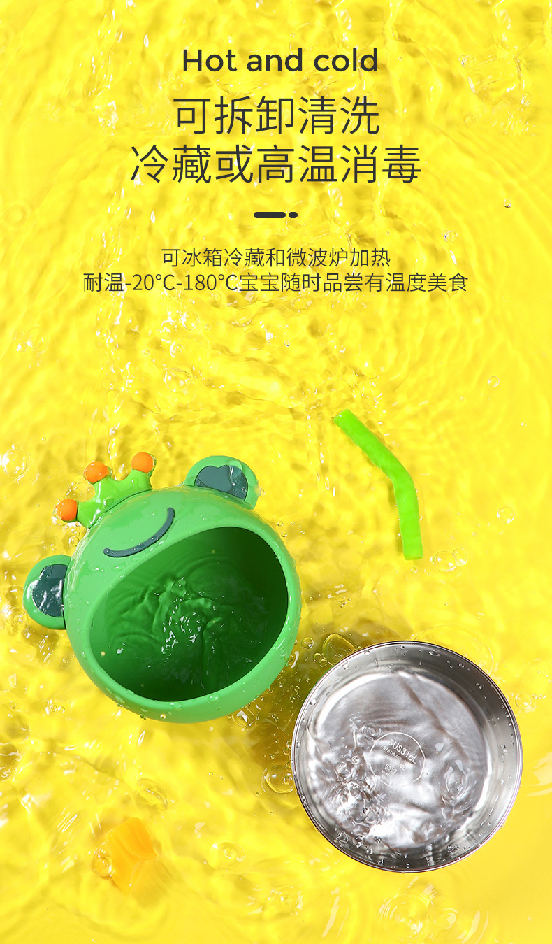 Children's Silicone Bowl Set Cartoon Baby Rice Bowl Spork Chopsticks Complementary Food with Straw Training Tableware Wholesale