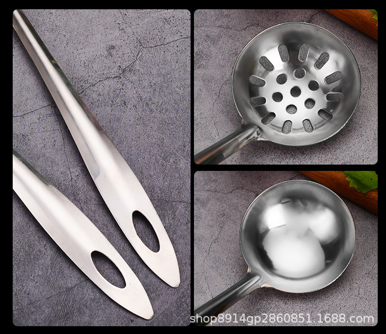 201 Stainless Steel Soup Ladle Soup Ladle Colander Hot Pot Spoon Long Handle Filter Spoon Kitchen Cooking Utensils Thickened Non-Magnetic
