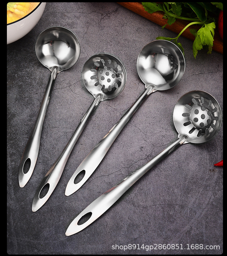 201 Stainless Steel Soup Ladle Soup Ladle Colander Hot Pot Spoon Long Handle Filter Spoon Kitchen Cooking Utensils Thickened Non-Magnetic