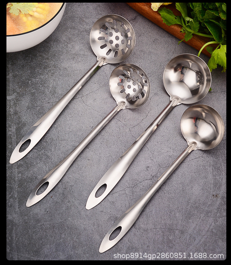201 Stainless Steel Soup Ladle Soup Ladle Colander Hot Pot Spoon Long Handle Filter Spoon Kitchen Cooking Utensils Thickened Non-Magnetic