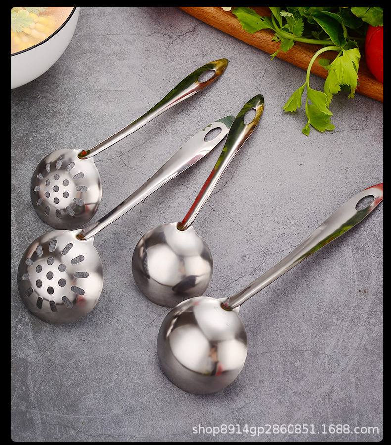 201 Stainless Steel Soup Ladle Soup Ladle Colander Hot Pot Spoon Long Handle Filter Spoon Kitchen Cooking Utensils Thickened Non-Magnetic