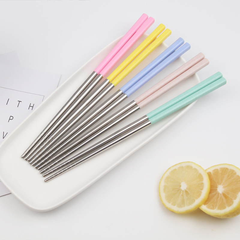 Wheat Straw Stainless Steel Chopsticks Material Degradable Chopsticks Family Restaurant Restaurant Chopsticks Large Quantity Can Be Customized