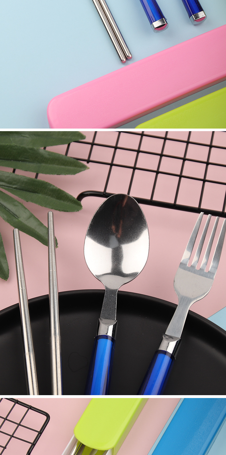 New Stainless Steel Portable Three-Piece Tableware Outdoor Travel Student Chopsticks Spoon Fork Gift Set New Stainless Steel Portable Three-Piece Tableware Outdoor Travel Student Chopsticks Spoon Fork Gift Set