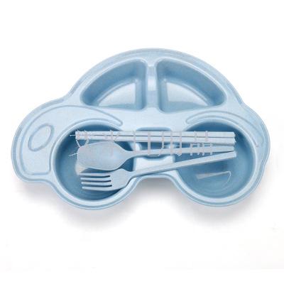 FK- cartoon car four sets of wheat straw children&#039;s tableware set cartoon car divided tray fruit tray