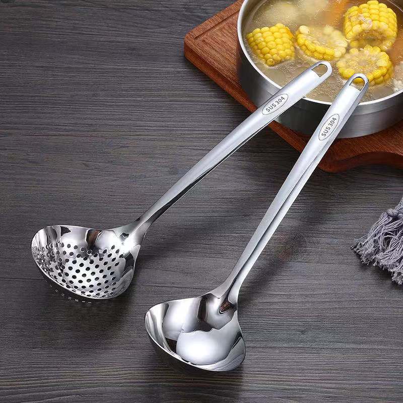 Factory Direct Sales 304 Stainless Steel Colander Hotel Hot Pot Soup Ladle Colander Home Kitchen Lengthen and Thicken Soup Spoon