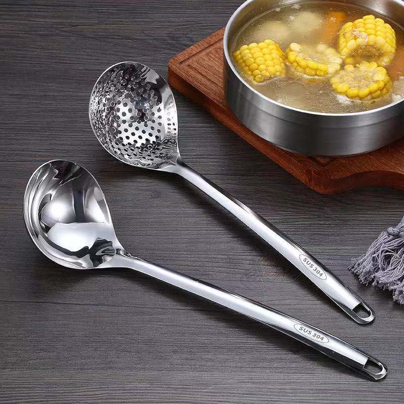 Factory Direct Sales 304 Stainless Steel Colander Hotel Hot Pot Soup Ladle Colander Home Kitchen Lengthen and Thicken Soup Spoon