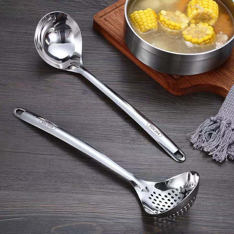 Factory Direct Sales 304 Stainless Steel Colander Hotel Hot Pot Soup Ladle Colander Home Kitchen Lengthen and Thicken Soup Spoon
