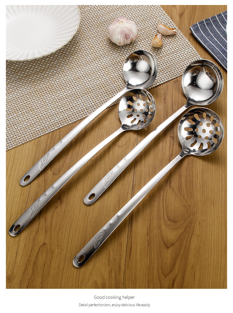 Wholesale Stainless Steel Thickened Hot Pot Soup Spoon and Strainer Home Ladle Leaf Drop Commercial Hot Pot Soup Colander Filter Spoon