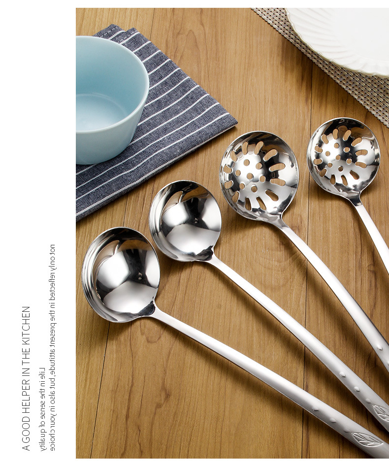 Wholesale Stainless Steel Thickened Hot Pot Soup Spoon and Strainer Home Ladle Leaf Drop Commercial Hot Pot Soup Colander Filter Spoon