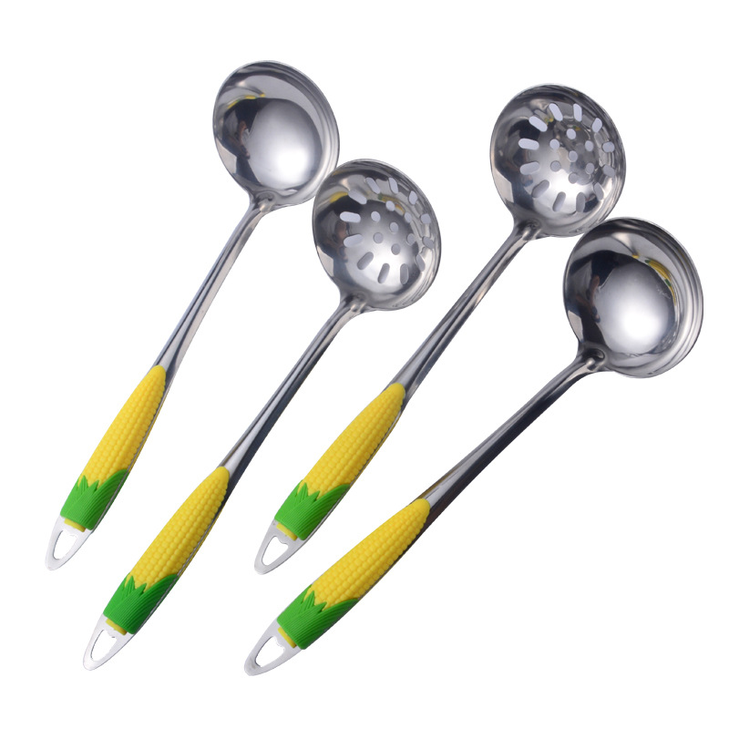 Steely Corn Stainless Steel Soup Ladle Soup Ladle Colander Porridge Spoon Anti-Scald Handle Spoon Hot Pot Restaurant Thickened Multi-Purpose Spoon