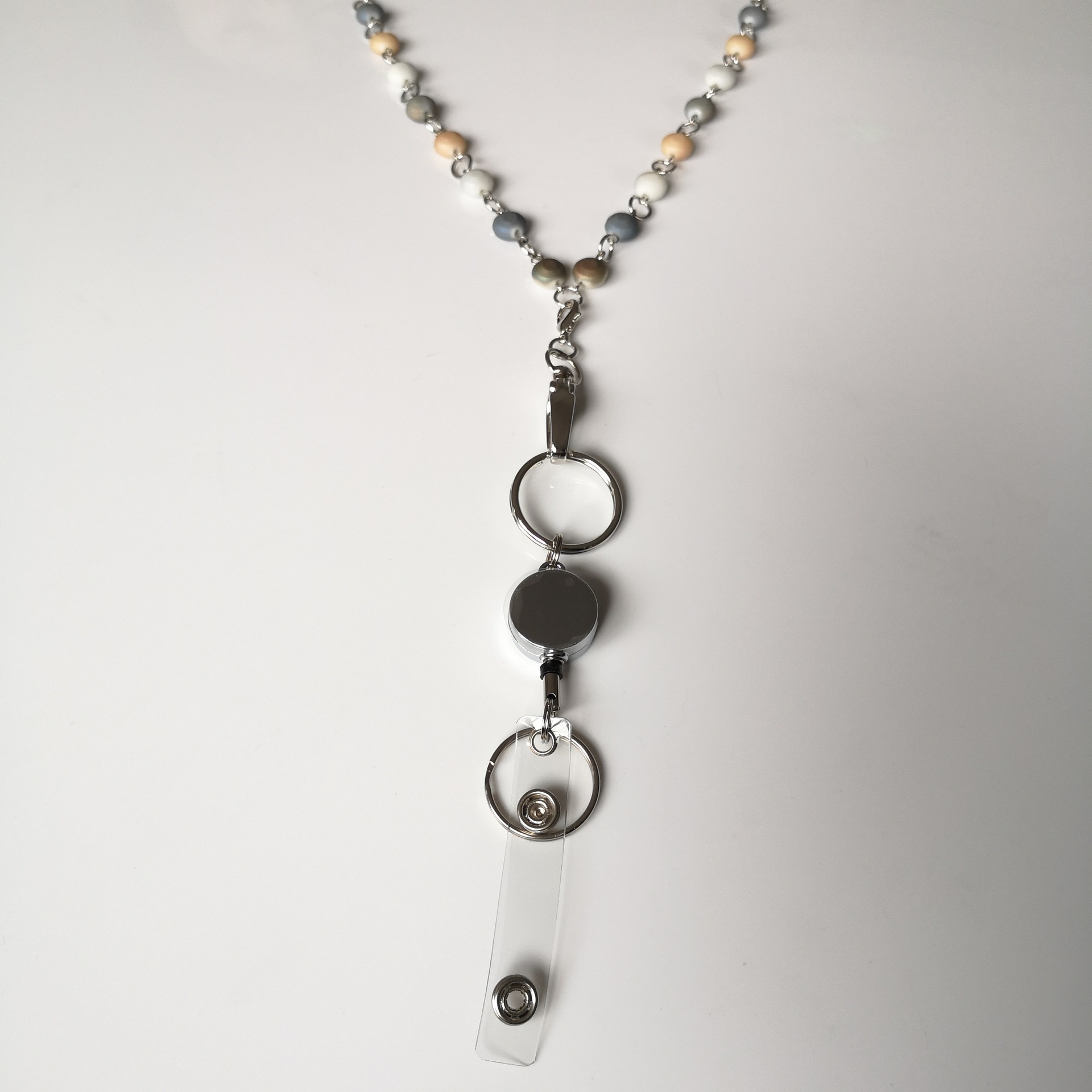 Lanyard AB Color Glass Necklace White Collar Mobile Phone Key Id Work Card Can Buckle Pendant Necklace Long Sweater Chain