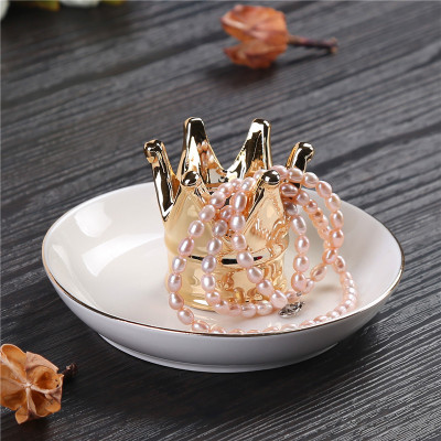 Storage tray ceramic handicraft jewelry tray ceramic ring rack ring collection tray home furnishing
