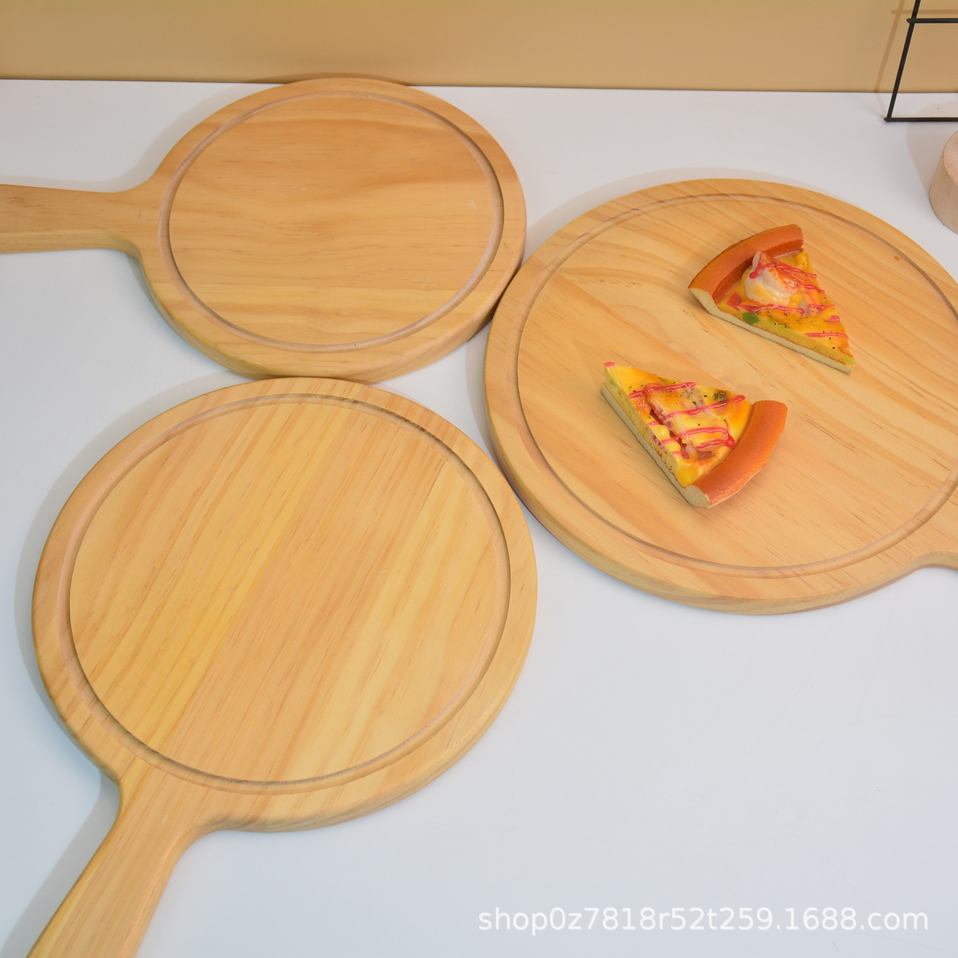 Japanese Style Wooden Tray and Dinner Plate with Handle Pizza Plate Steak Coffee Tableware round Plate Bread Fruit Plate