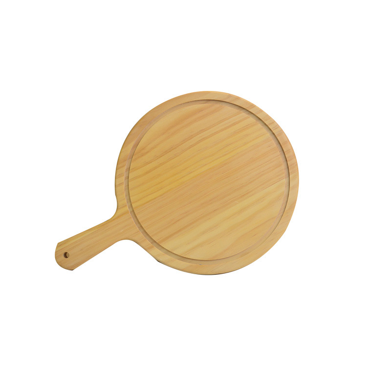 Japanese Style Wooden Tray and Dinner Plate with Handle Pizza Plate Steak Coffee Tableware round Plate Bread Fruit Plate