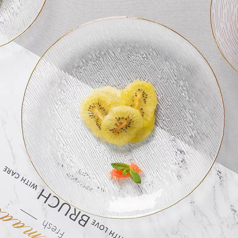 Nordic Golden Trim Household Glass Plate Salad Bowl Plate Dishes Steak Plate Western Cuisine Plate Dessert Plate Buffet Tray Nordic Golden Trim Household Glass Plate Salad Bowl Plate Dishes Steak Plate Western Cuisine Plate Dessert Plate Buffet Tray