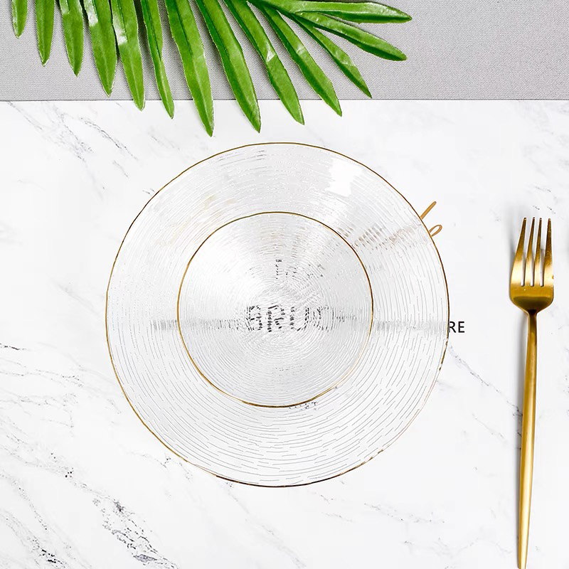 Nordic Golden Trim Household Glass Plate Salad Bowl Plate Dishes Steak Plate Western Cuisine Plate Dessert Plate Buffet Tray Nordic Golden Trim Household Glass Plate Salad Bowl Plate Dishes Steak Plate Western Cuisine Plate Dessert Plate Buffet Tray