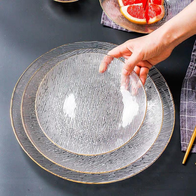 Nordic Golden Trim Household Glass Plate Salad Bowl Plate Dishes Steak Plate Western Cuisine Plate Dessert Plate Buffet Tray Nordic Golden Trim Household Glass Plate Salad Bowl Plate Dishes Steak Plate Western Cuisine Plate Dessert Plate Buffet Tray