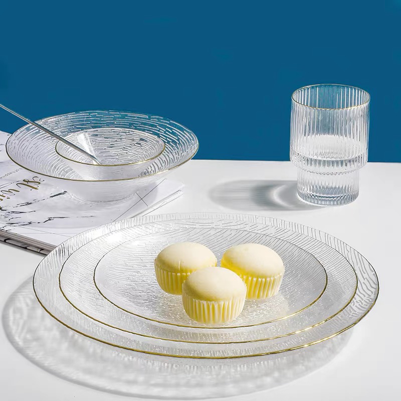 Nordic Golden Trim Household Glass Plate Salad Bowl Plate Dishes Steak Plate Western Cuisine Plate Dessert Plate Buffet Tray Nordic Golden Trim Household Glass Plate Salad Bowl Plate Dishes Steak Plate Western Cuisine Plate Dessert Plate Buffet Tray