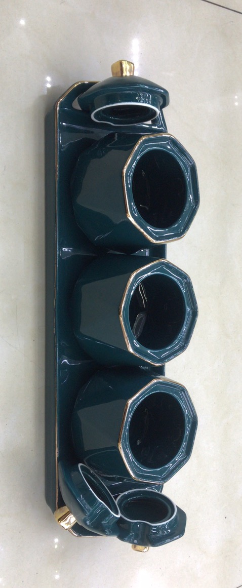 Ceramic Bright Green Gilt differjar with tray